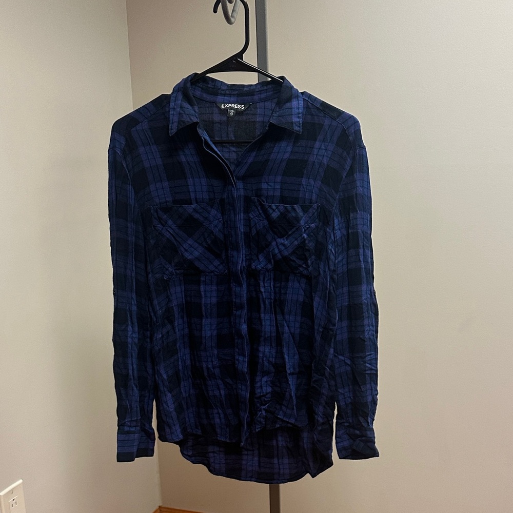 Express Women's Blue Plaid Button Down Shirt